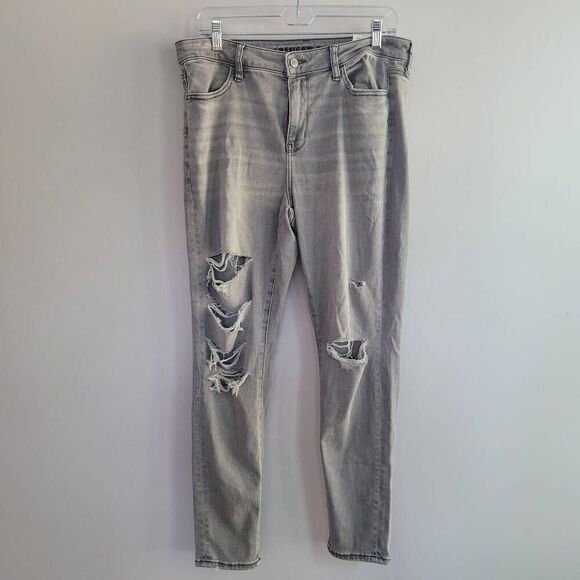 NWT American Eagle hi rise jegging grey distressed short next level stretch - Picture 1 of 14